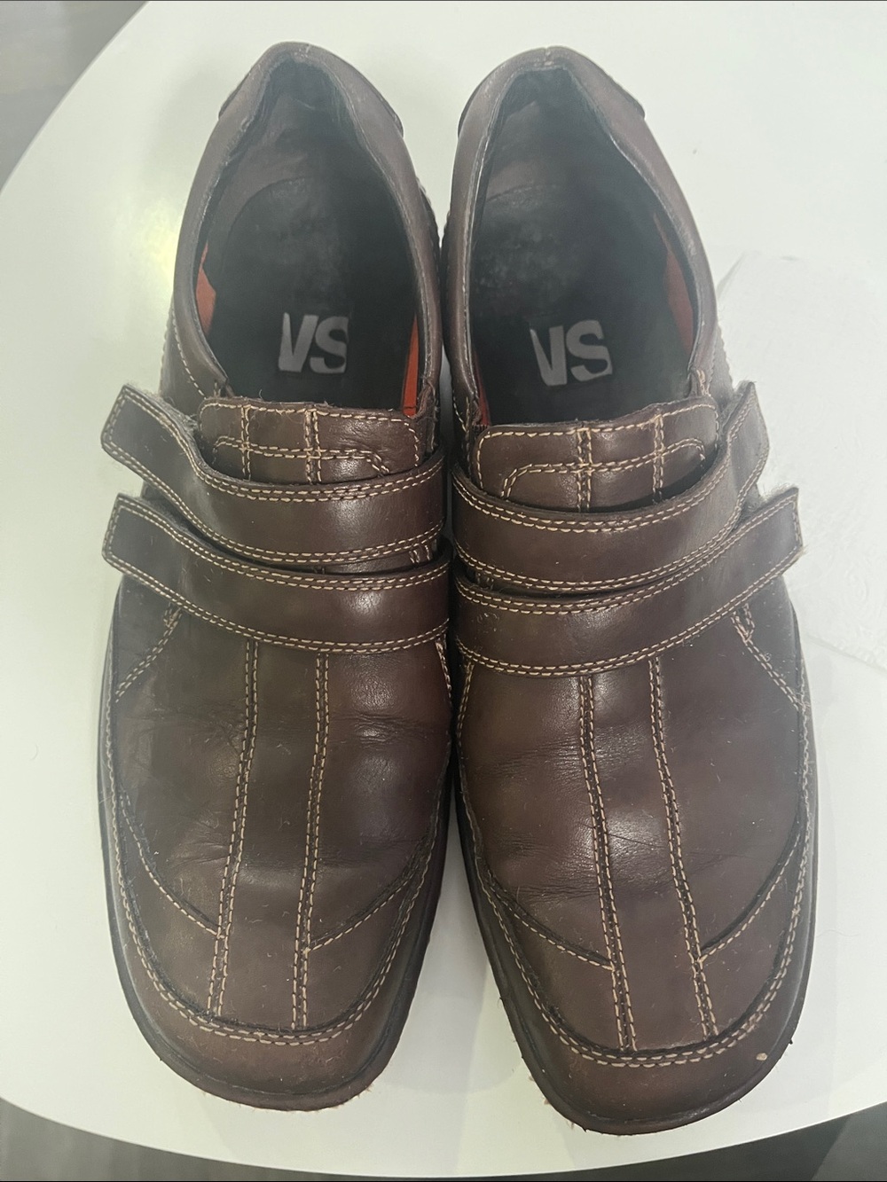 Via Spiga Men's Brown Leather Casual Contrast Stitch Strap Shoes - 9.5